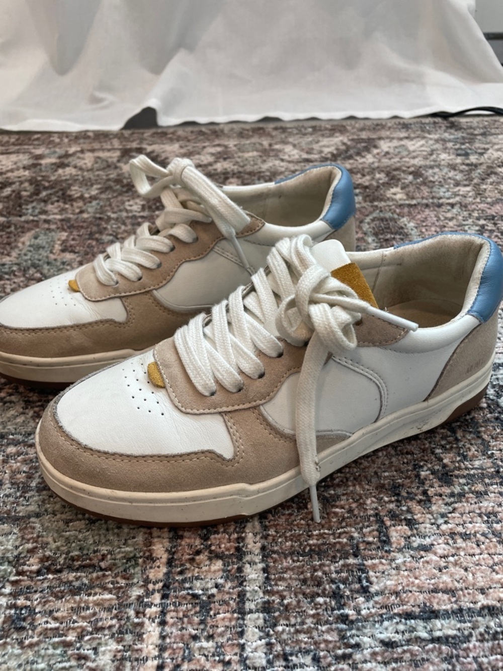 Madewell Leather Suede Sneakers 7.5 White Tan Blue Retro Low Top Casual Shoes